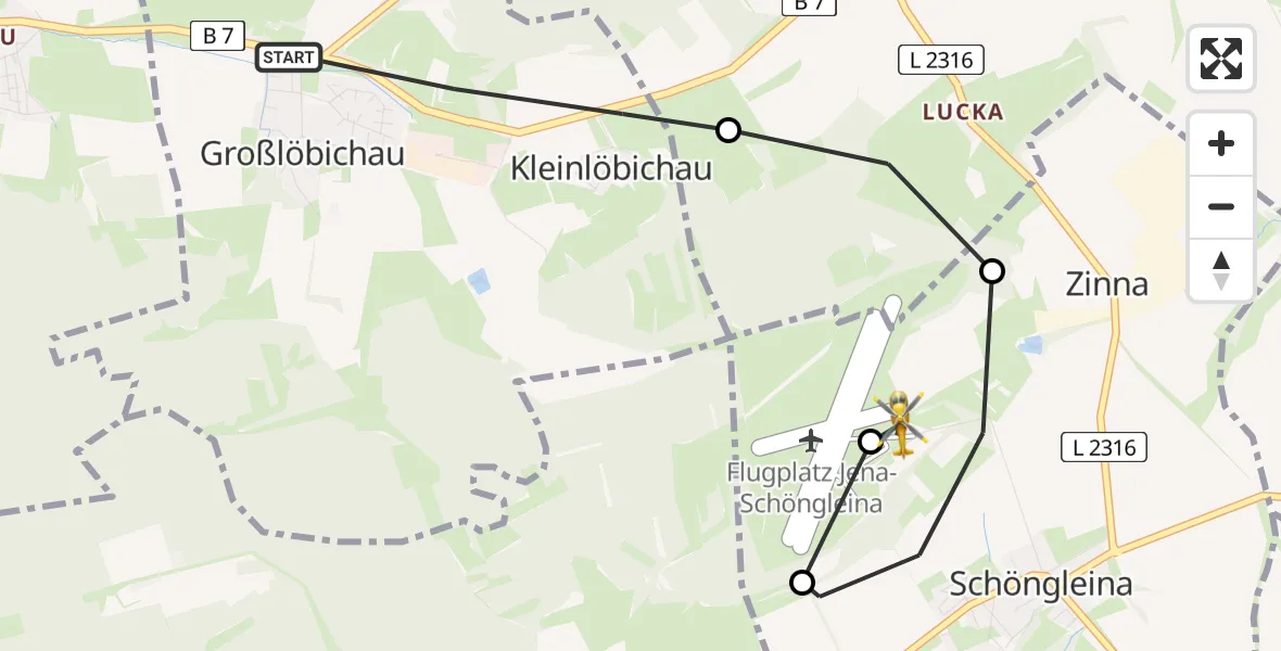Flugroute Rettungshubschrauber Großlöbichau - Jena-Schöngleina Flugplatz, 09 April 2026, 13:19