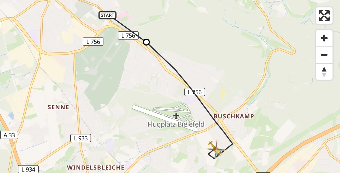 Flugroute Rettungshubschrauber Luftrettungszentrum Bielefeld - Bielefeld, 09 April 2026, 13:19
