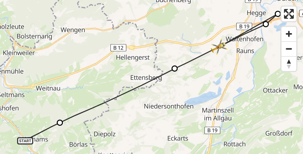 Flugroute Rettungshubschrauber Missen-Wilhams - Waltenhofen, 09 April 2026, 13:21