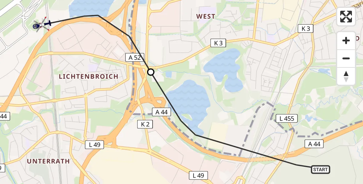 Flugroute Polizeihubschrauber Düsseldorf - Düsseldorf Flughafen, 09 April 2026, 13:22