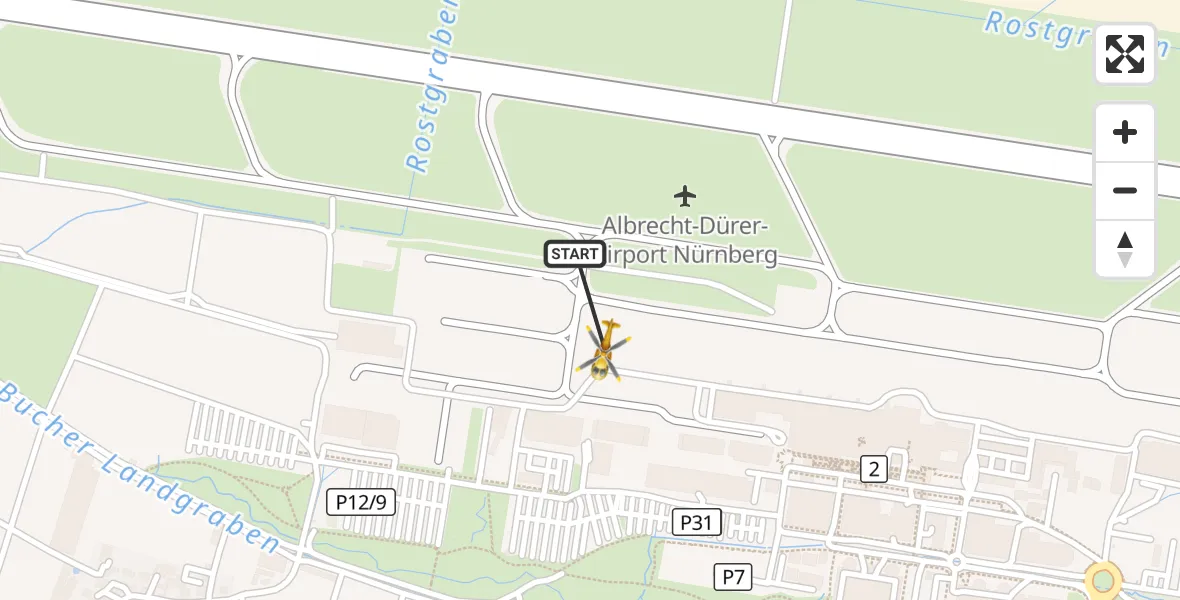 Flugroute Rettungshubschrauber Flughafen Nuremberg - Flughafen Nuremberg, 09 April 2026, 13:30