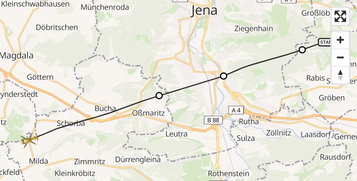 Flugroute Rettungshubschrauber Großlöbichau - Blankenhain, 09 April 2026, 13:32