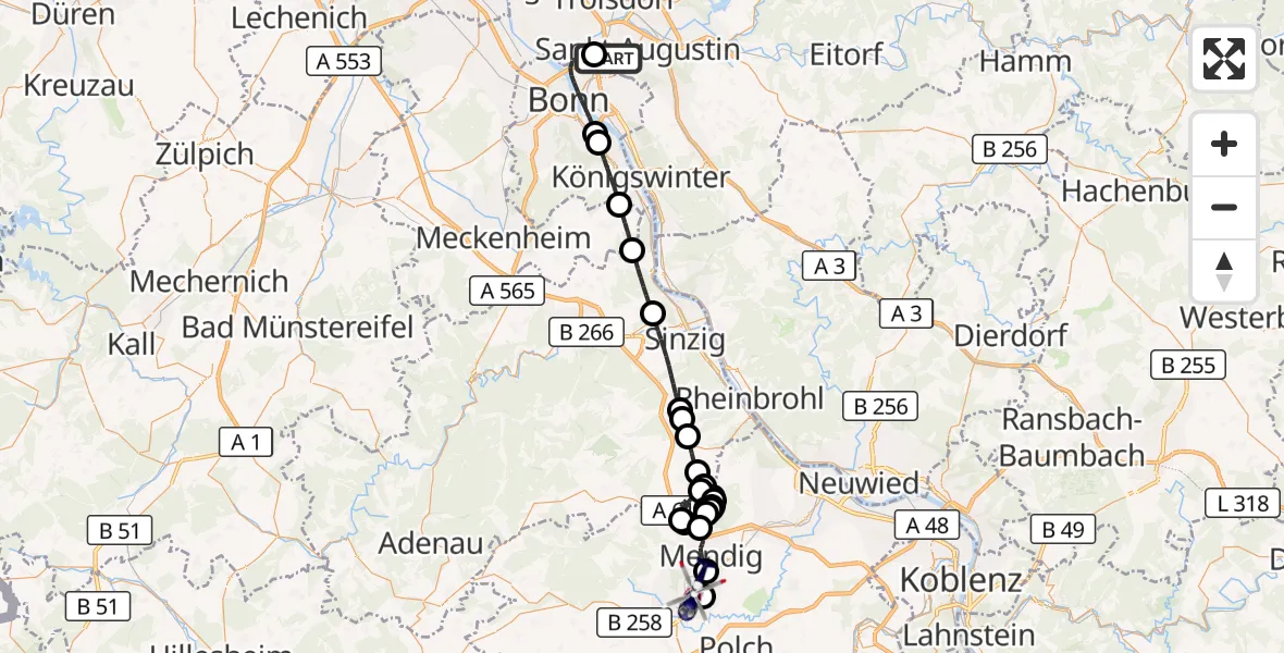 Flugroute Polizeihubschrauber Sankt Augustin - Kottenheim, 09 April 2026, 13:34