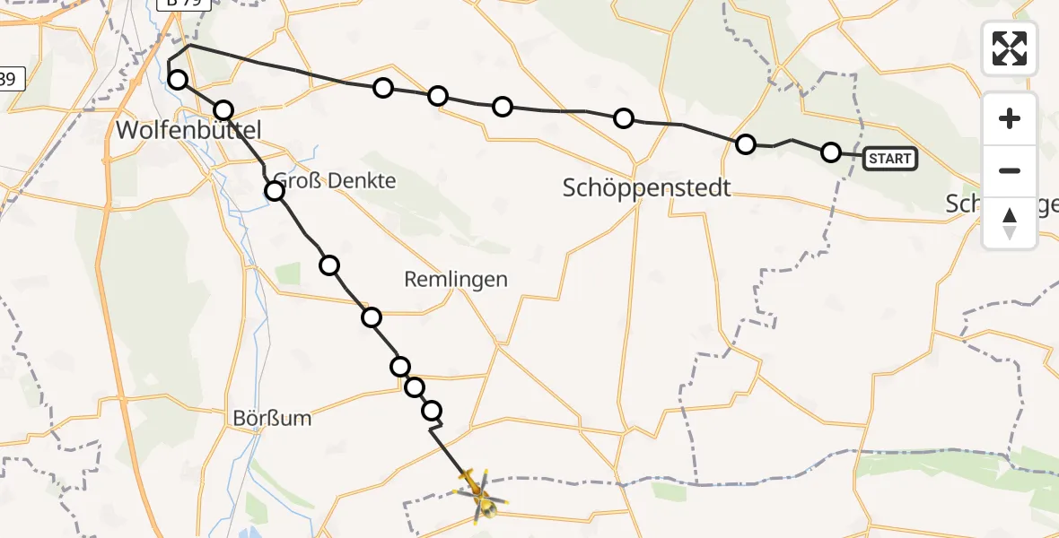 Flugroute Rettungshubschrauber Schöningen - Osterwieck, 09 April 2026, 13:36
