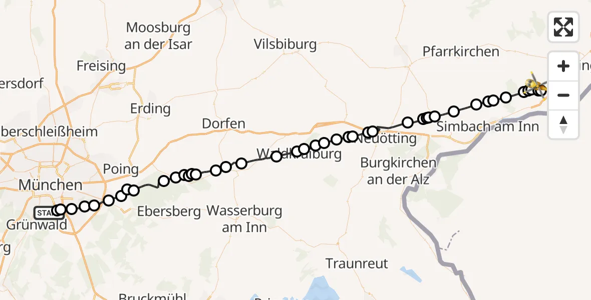 Flugroute Rettungshubschrauber Perlacher Forst - Rotthalmünster, 09 April 2026, 13:39