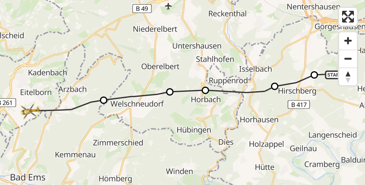Flugroute Ambulanzhubschrauber Altendiez - Eitelborn, 09 April 2026, 13:53