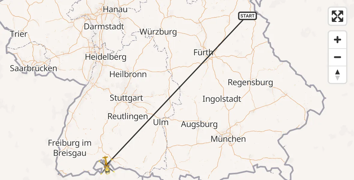 Flugroute Rettungshubschrauber Wunsiedel - Gottmadingen, 09 April 2026, 13:57