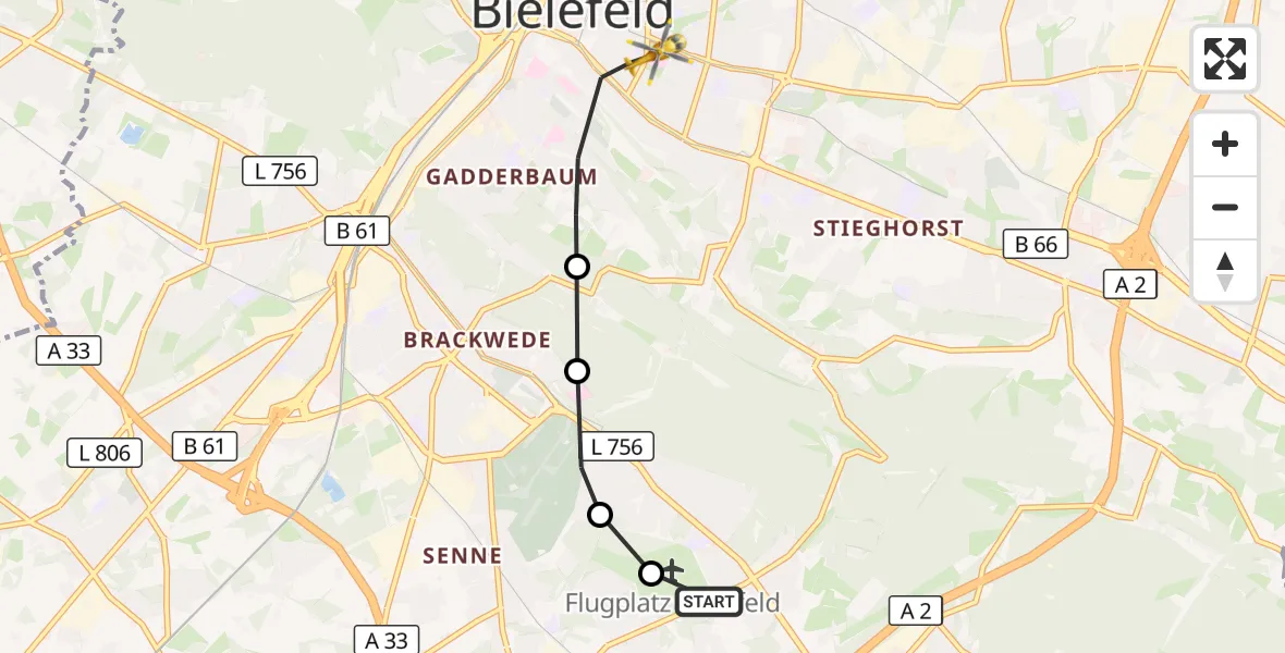 Flugroute Rettungshubschrauber Bielefeld - Bielefeld, 09 April 2026, 13:58