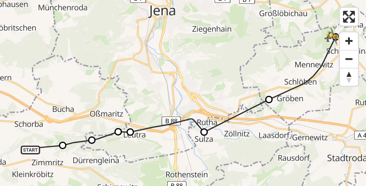 Flugroute Rettungshubschrauber Milda - Jena-Schöngleina Flugplatz, 09 April 2026, 14:03