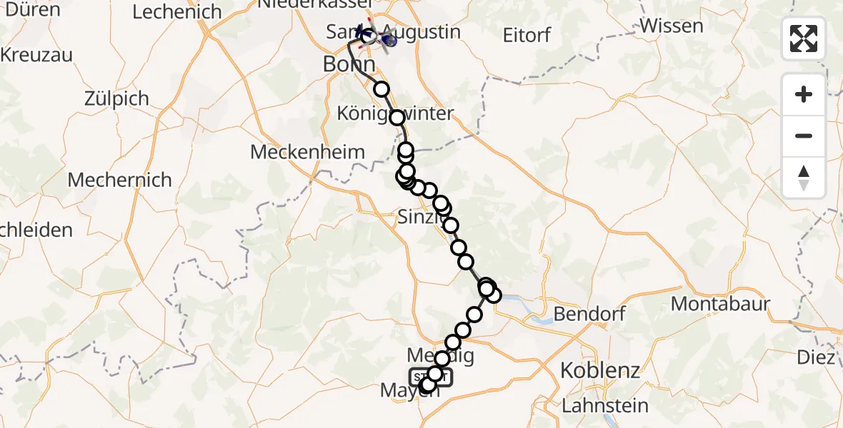 Flugroute Polizeihubschrauber Kottenheim - Sankt Augustin, 09 April 2026, 14:07