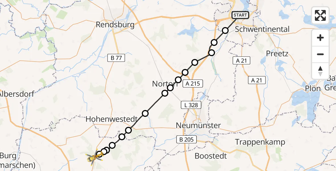 Flugroute Rettungshubschrauber Kiel - Hohenlockstedt, 09 April 2026, 14:10