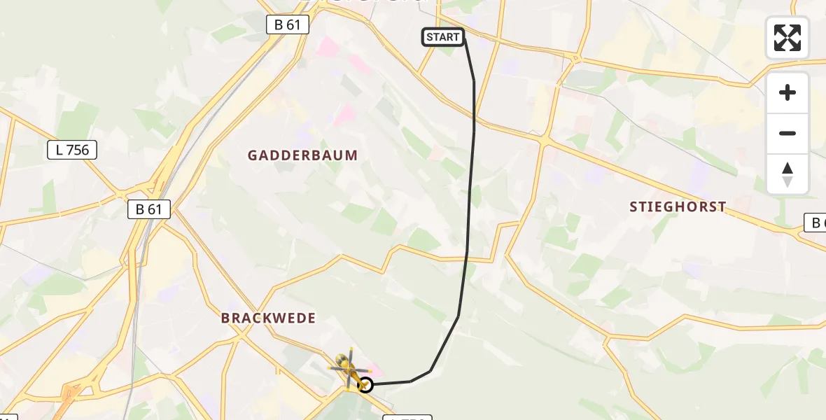 Flugroute Rettungshubschrauber Bielefeld - Luftrettungszentrum Bielefeld, 09 April 2026, 14:20