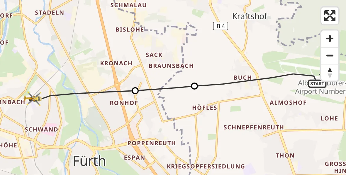 Flugroute Rettungshubschrauber Flughafen Nuremberg - Fürth, 09 April 2026, 14:24