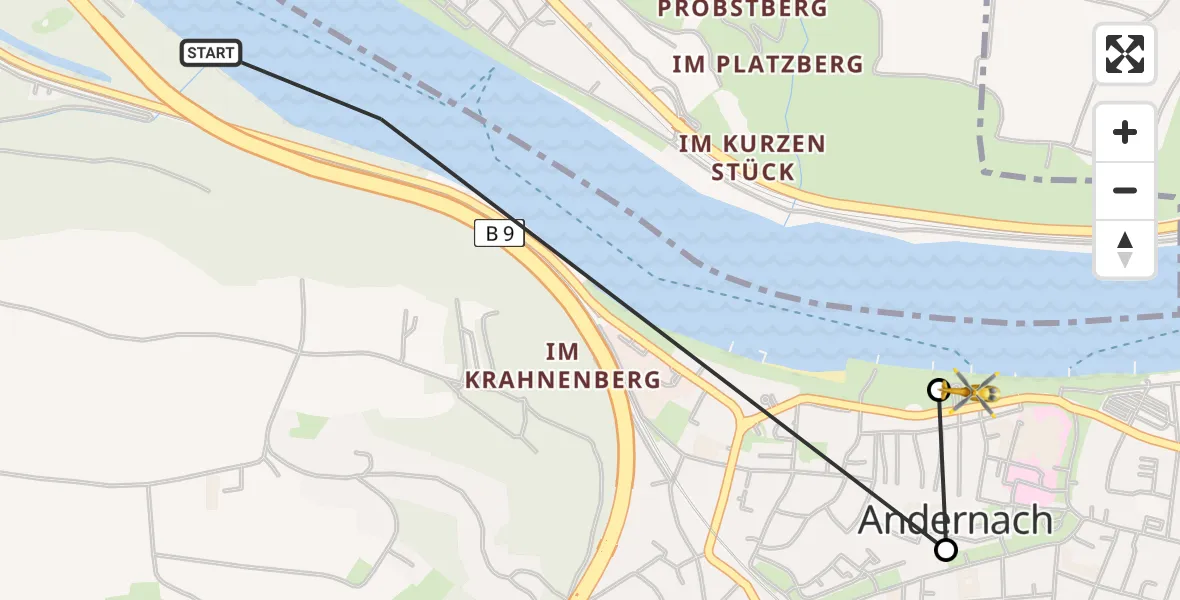 Flugroute Rettungshubschrauber Andernach - Sankt-Nikolaus Diocesan Hospital, 09 April 2026, 14:39