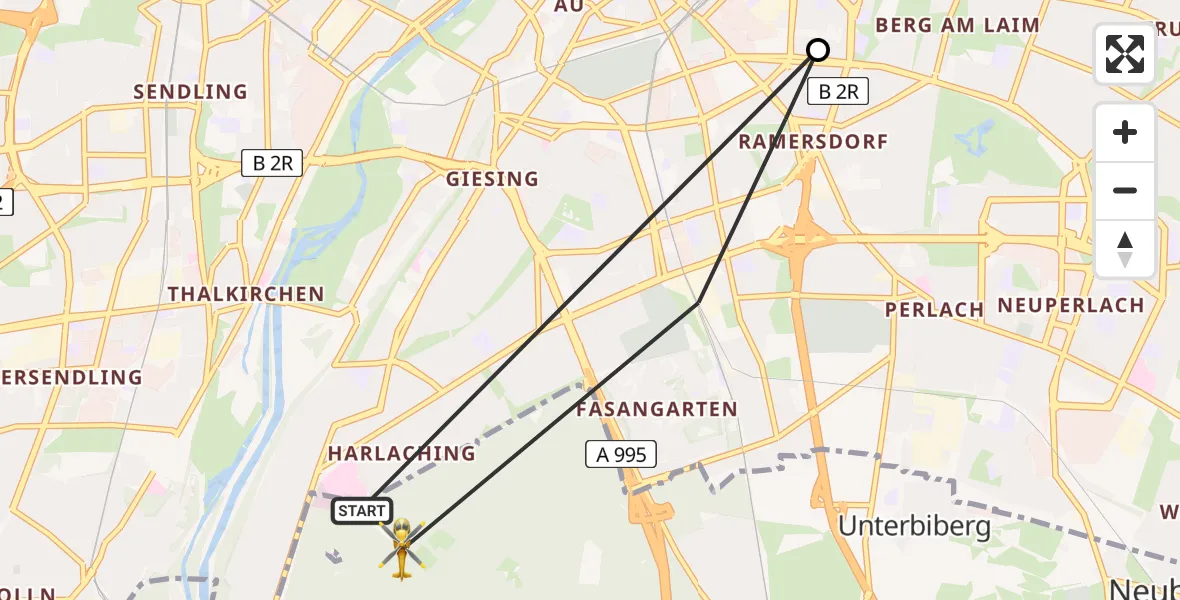 Flugroute Rettungshubschrauber ADAC Air Rescue Center Hubschrauberlandeplatz (Christoph 1) - Perlacher Forst, 09 April 2026, 14:41