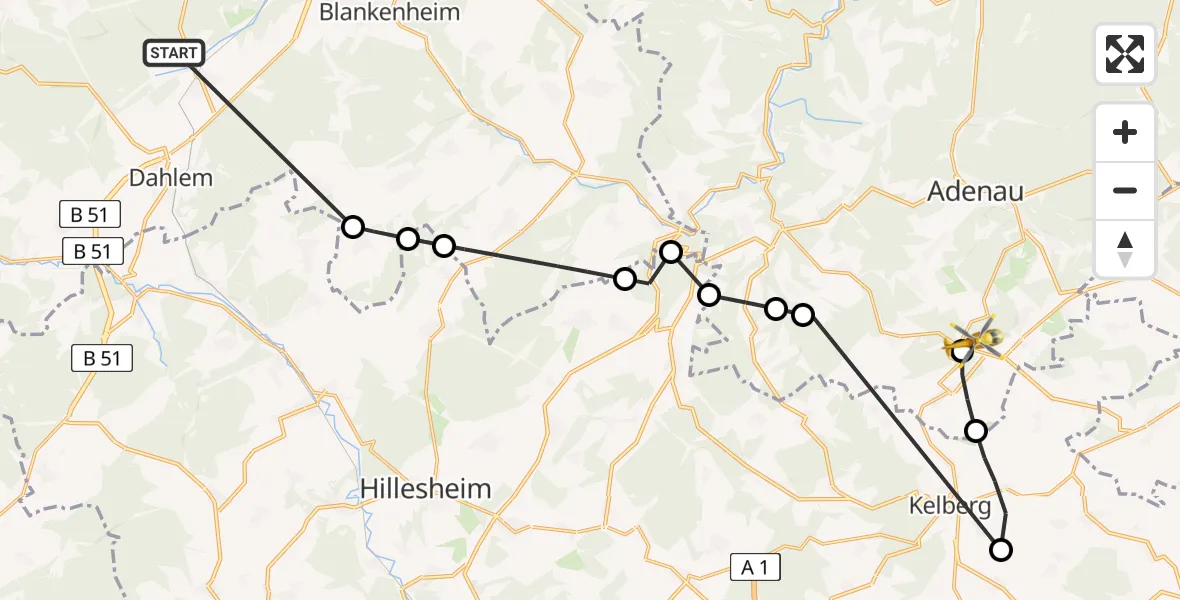 Flugroute Ambulanzhubschrauber Dahlem - Nürburg, 09 April 2026, 14:46