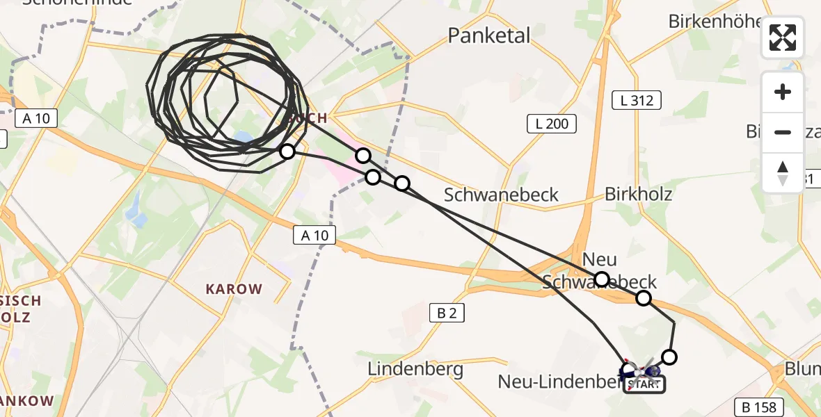Flugroute Polizeihubschrauber Ahrensfelde Hubschrauberlandeplatz - Ahrensfelde Hubschrauberlandeplatz, 09 April 2026, 14:57