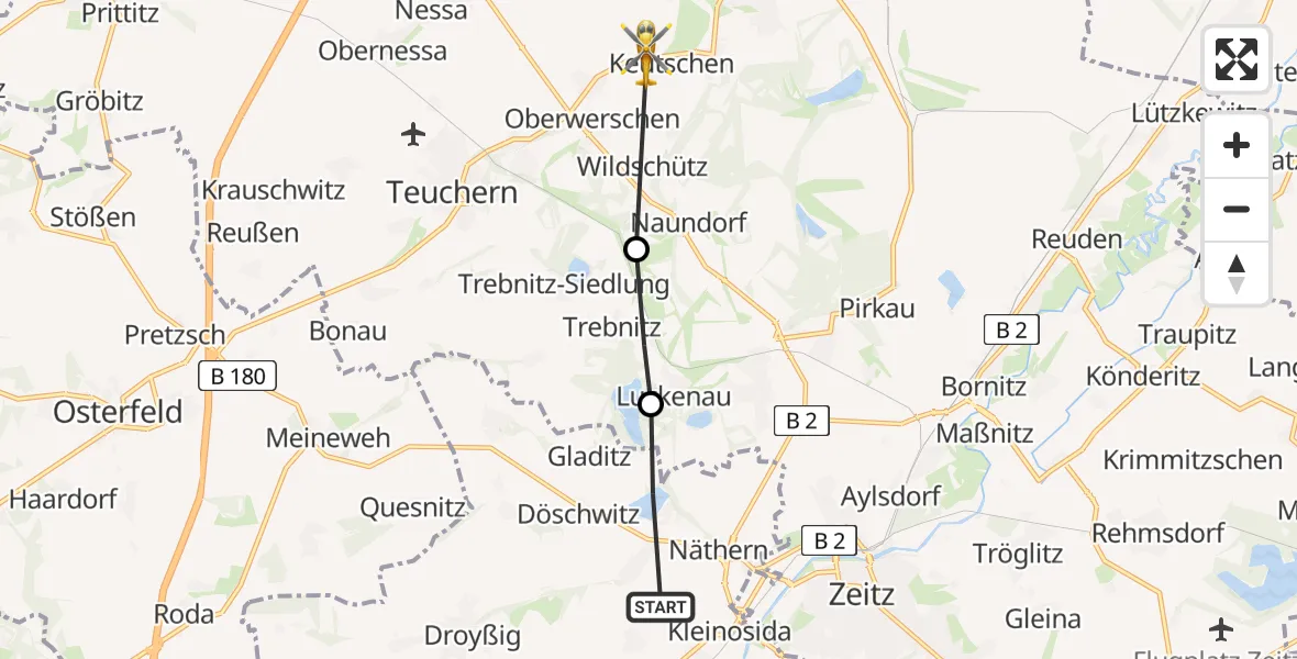 Flugroute Rettungshubschrauber Kretzschau - Hohenmölsen, 09 April 2026, 15:05