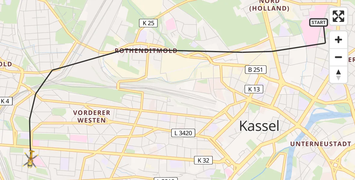 Flugroute Rettungshubschrauber Kassel - Kassel, 09 April 2026, 15:29