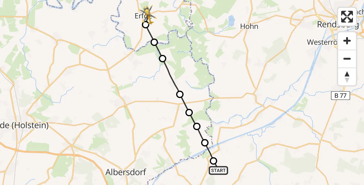 Flugroute Rettungshubschrauber Lütjenwestedt - Erfde, 09 April 2026, 15:40