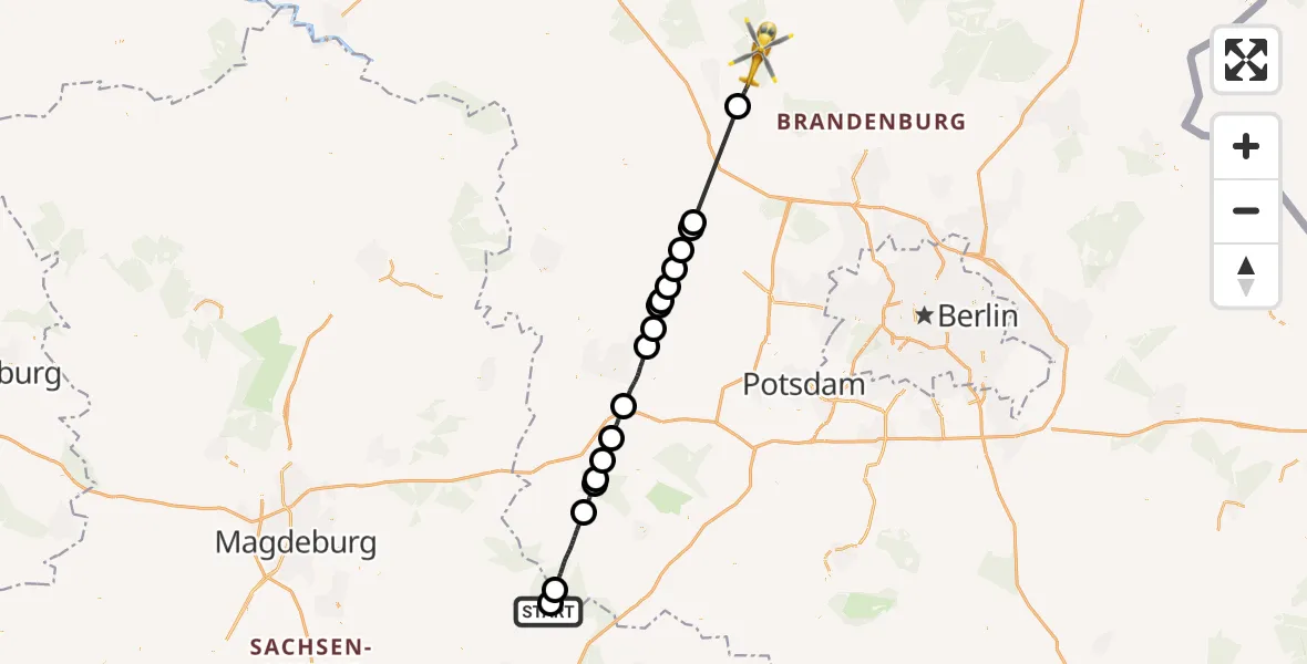 Flugroute Rettungshubschrauber Coswig (Anhalt) - Lindow (Mark), 09 April 2026, 15:56