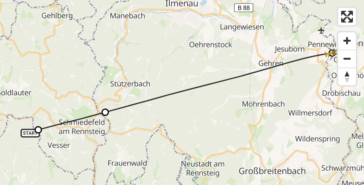 Flugroute Rettungshubschrauber Schleusingen - Königsee, 09 April 2026, 16:07