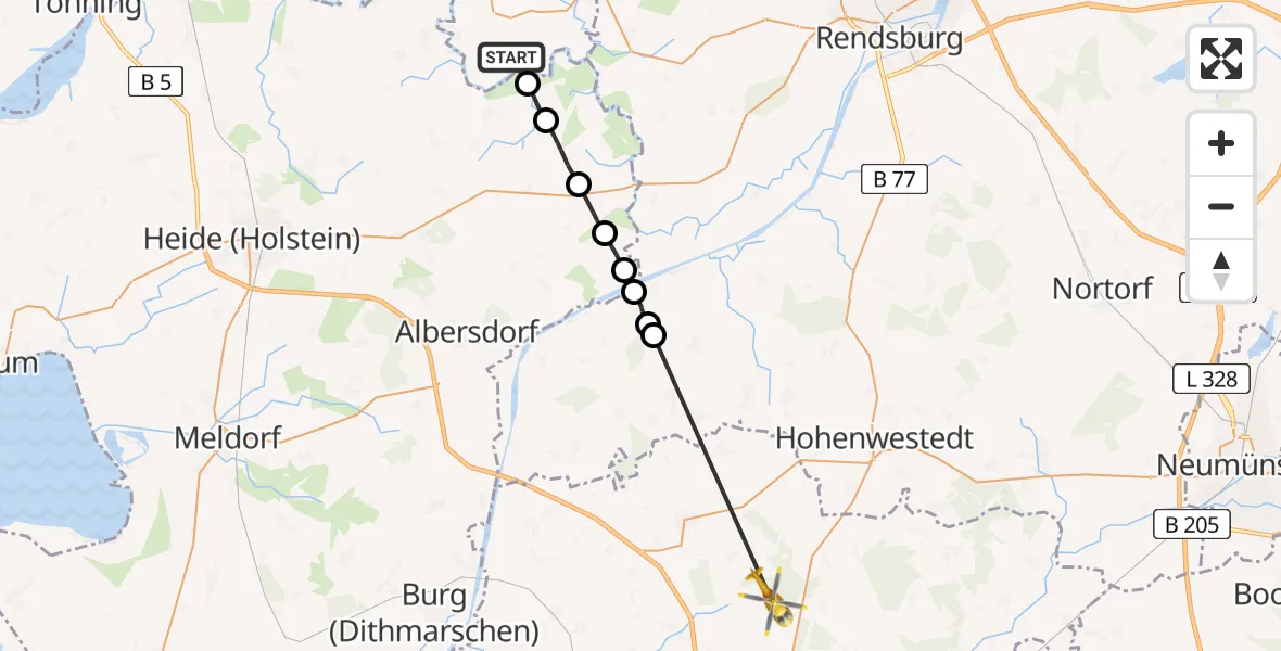 Flugroute Rettungshubschrauber Tielen - Drage, 09 April 2026, 16:12