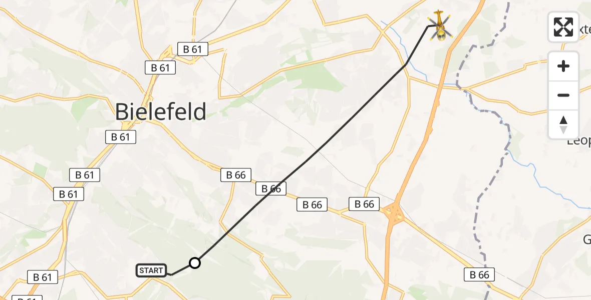 Flugroute Rettungshubschrauber Luftrettungszentrum Bielefeld - Bielefeld, 09 April 2026, 16:14