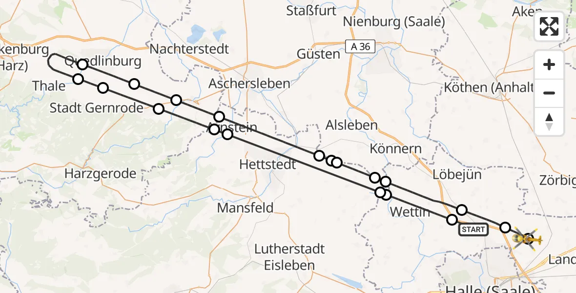 Flugroute Rettungshubschrauber Petersberg - Halle-Oppin Flugplatz, 09 April 2026, 16:24