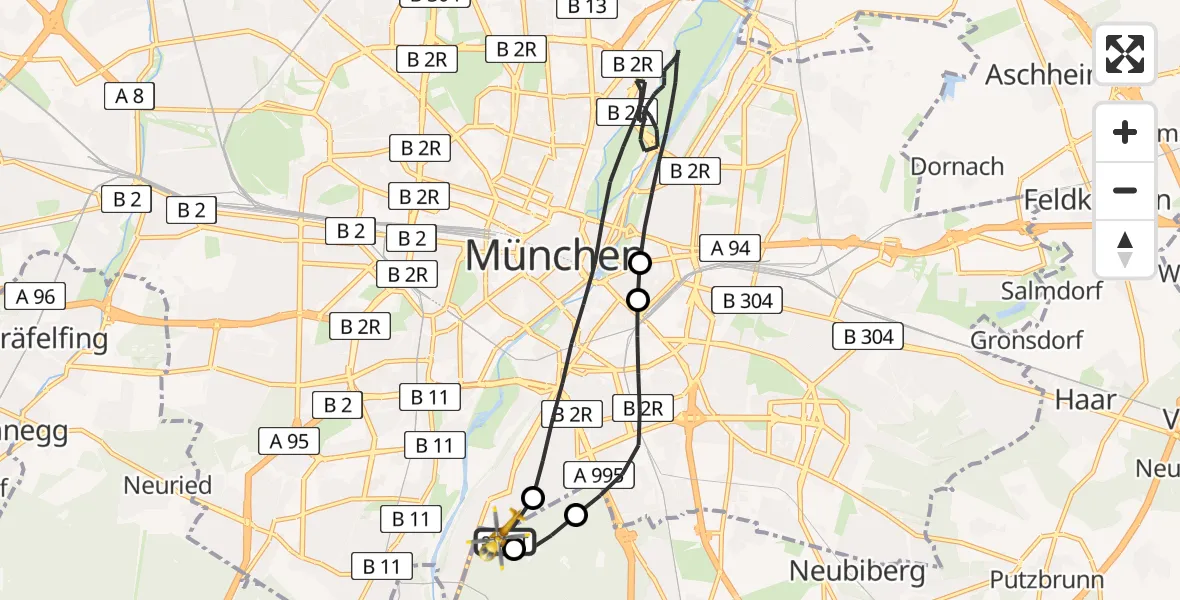Flugroute Rettungshubschrauber ADAC Air Rescue Center Hubschrauberlandeplatz (Christoph 1) - ADAC Air Rescue Center Hubschrauberlandeplatz (Christoph 1), 09 April 2026, 16:24