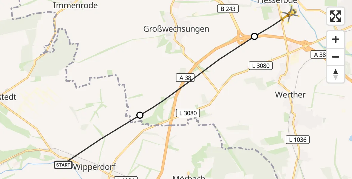 Flugroute Rettungshubschrauber Bleicherode - Nordhausen, 09 April 2026, 16:24