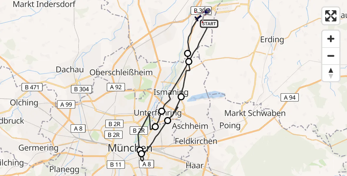 Flugroute Polizeihubschrauber Hallbergmoos - Hallbergmoos, 09 April 2026, 16:34