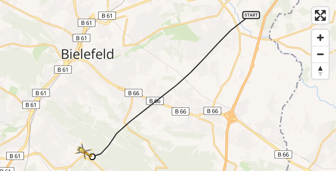 Flugroute Rettungshubschrauber Bielefeld - Luftrettungszentrum Bielefeld, 09 April 2026, 16:50