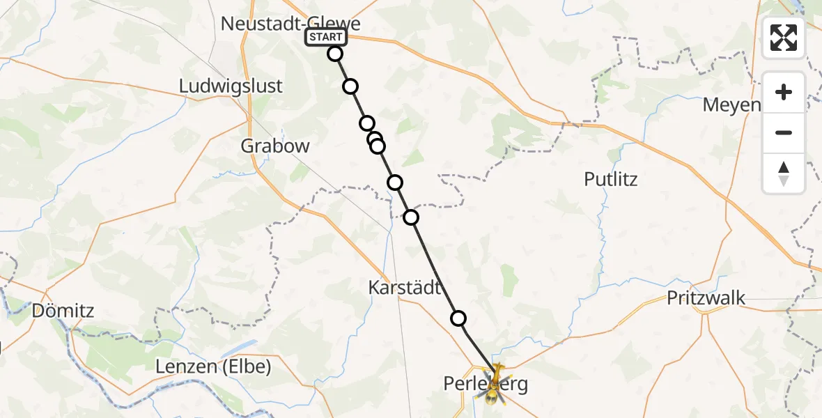 Flugroute Rettungshubschrauber Neustadt-Glewe - Perleberg, 09 April 2026, 17:01