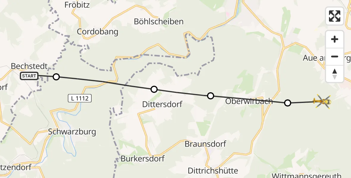 Flugroute Rettungshubschrauber Bechstedt - Saalfeld/Saale, 09 April 2026, 17:04