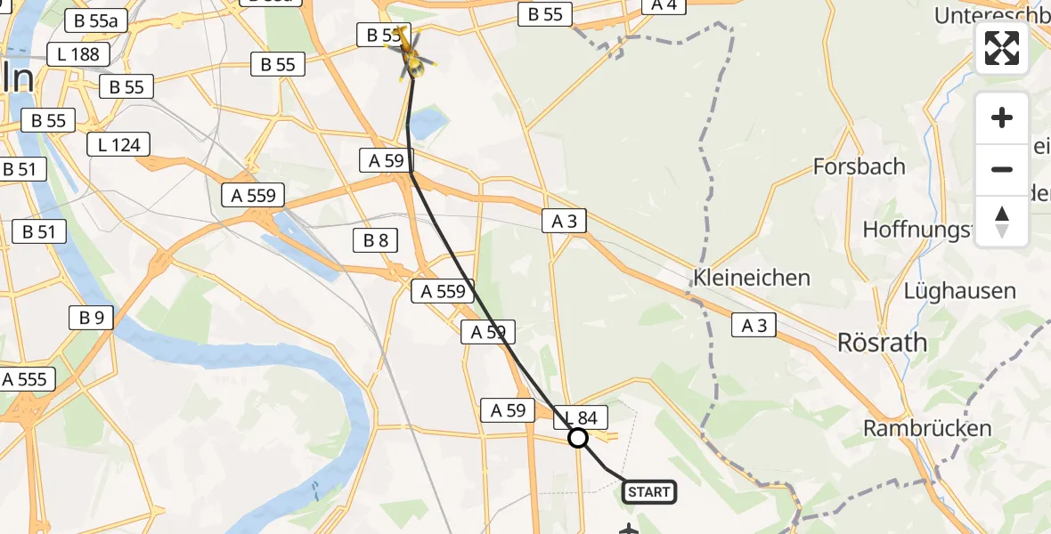 Flugroute Rettungshubschrauber Köln Bonn Flughafen - Köln, 09 April 2026, 17:16