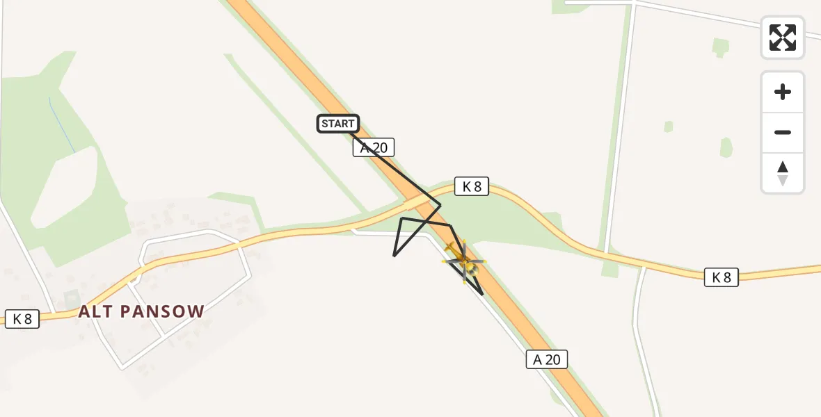 Flugroute Rettungshubschrauber Dersekow - Dersekow, 09 April 2026, 17:28