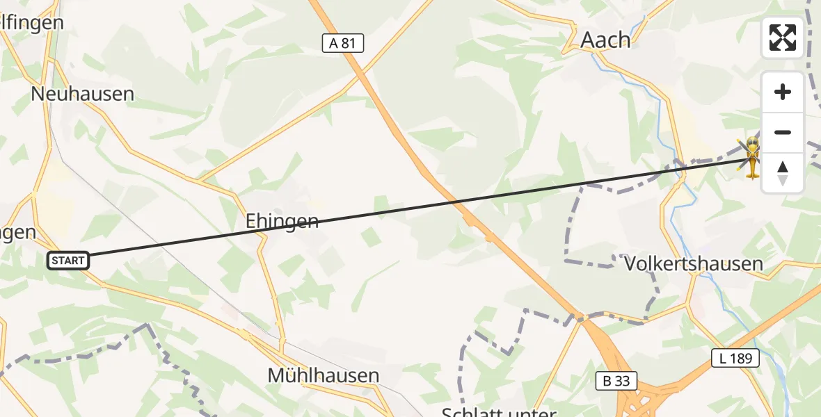 Flugroute Rettungshubschrauber Engen - Volkertshausen, 09 April 2026, 17:34