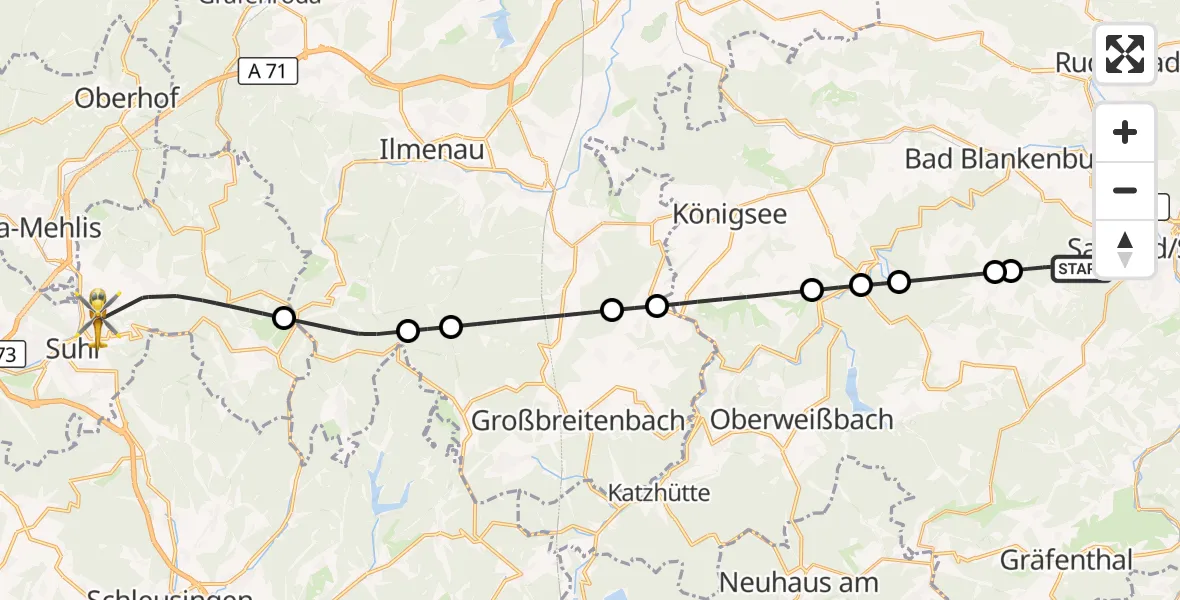 Flugroute Rettungshubschrauber Saalfeld/Saale - Suhl, 09 April 2026, 17:40