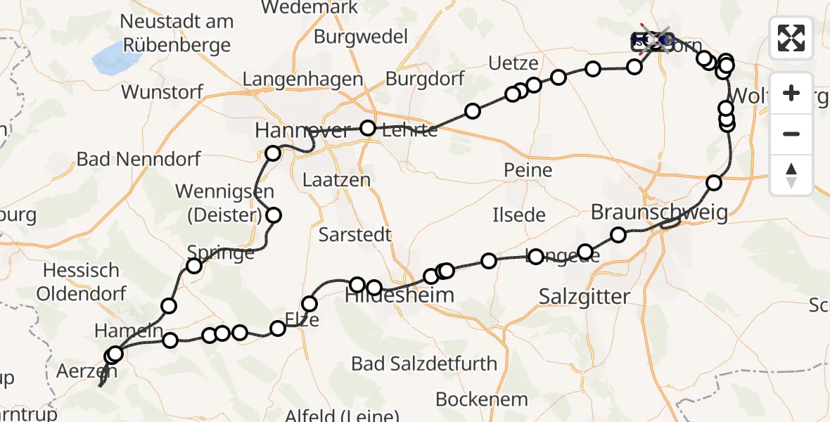 Flugroute Polizeihubschrauber Gifhorn Bundespolizei Hubschrauberlandeplatz - Gifhorn Bundespolizei Hubschrauberlandeplatz, 09 April 2026, 17:40