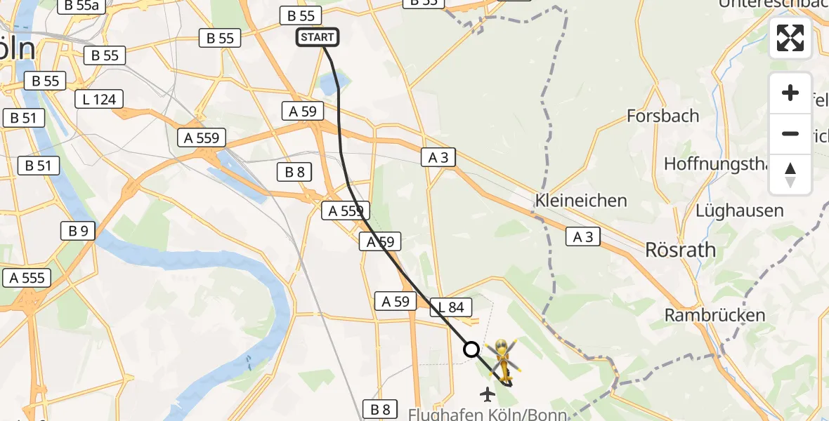 Flugroute Rettungshubschrauber Köln - Köln Bonn Flughafen, 09 April 2026, 17:49