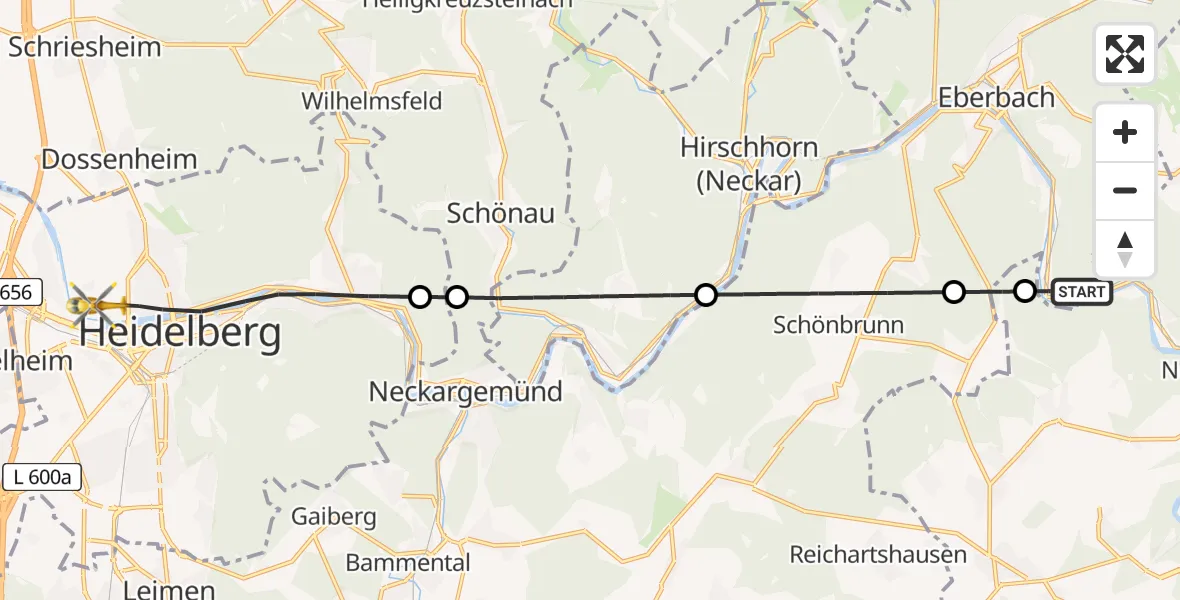 Flugroute Rettungshubschrauber Eberbach - Heidelberg, 09 April 2026, 17:58