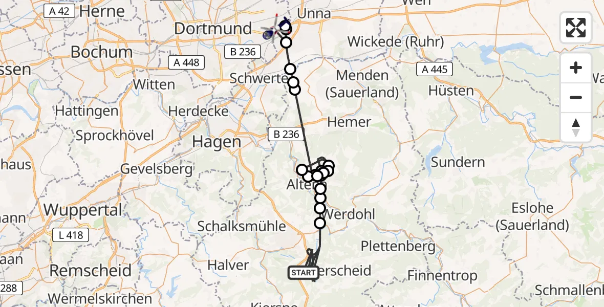 Flugroute Polizeihubschrauber Lüdenscheid - Dortmund Flughafen, 09 April 2026, 18:11