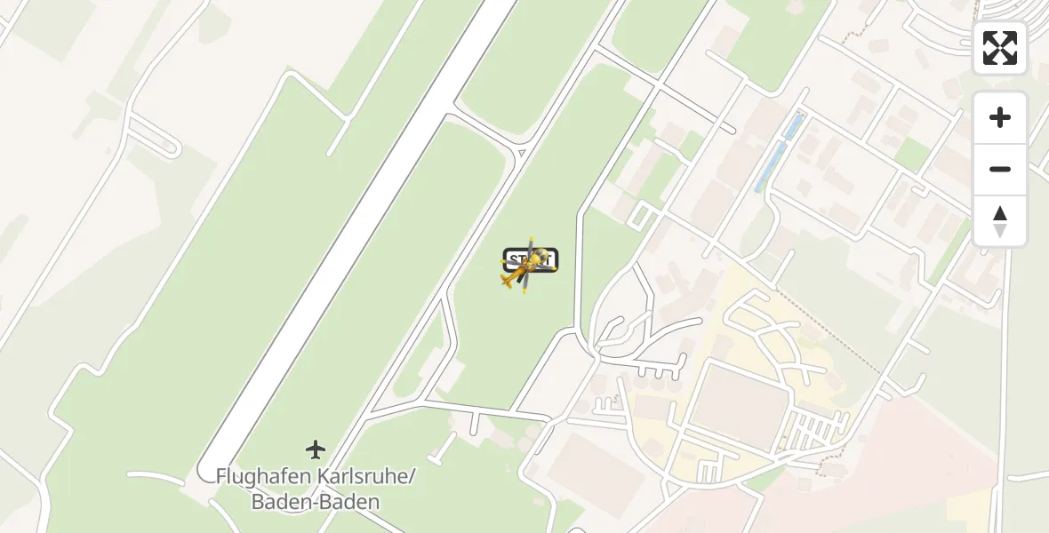 Flugroute Rettungshubschrauber Karlsruhe Baden-Baden Flughafen - Karlsruhe Baden-Baden Flughafen, 09 April 2026, 18:51