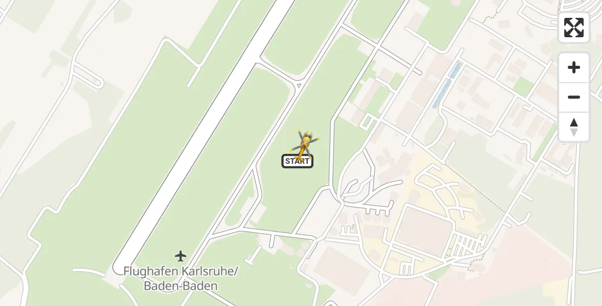Flugroute Rettungshubschrauber Karlsruhe Baden-Baden Flughafen - Karlsruhe Baden-Baden Flughafen, 09 April 2026, 18:55