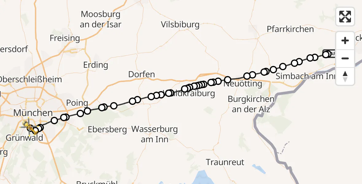 Flugroute Rettungshubschrauber Kößlarn - ADAC Air Rescue Center Hubschrauberlandeplatz (Christoph 1), 09 April 2026, 19:14