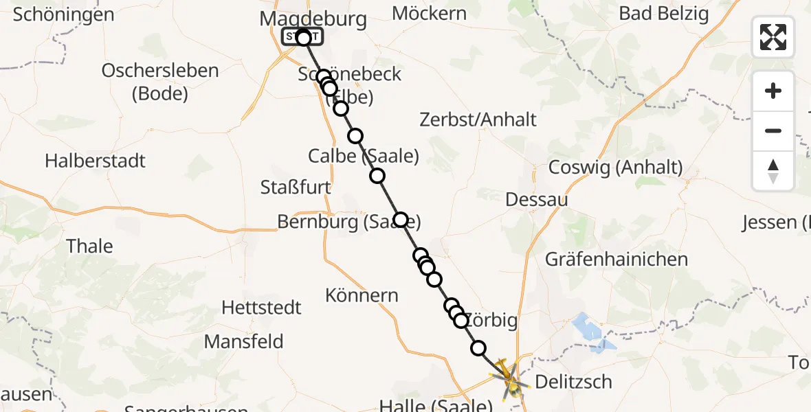 Flugroute Ambulanzhubschrauber Magdeburg - Landsberg, 09 April 2026, 19:16