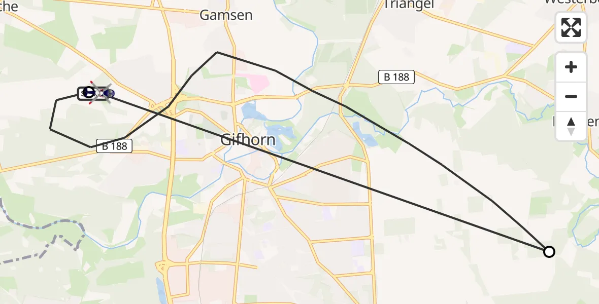 Flugroute Polizeihubschrauber Gifhorn Bundespolizei Hubschrauberlandeplatz - Gifhorn Bundespolizei Hubschrauberlandeplatz, 09 April 2026, 19:26