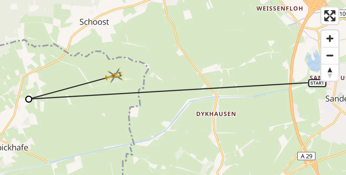 Flugroute Rettungshubschrauber Sande - Friedeburg, 09 April 2026, 19:29