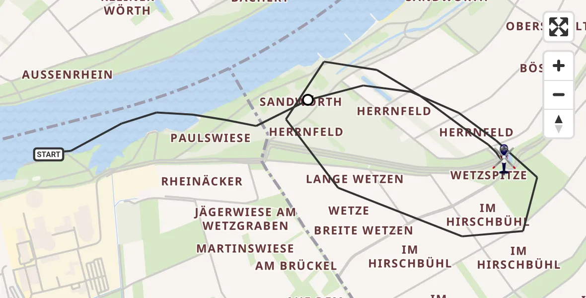 Flugroute Polizeihubschrauber Biblis - Groß-Rohrheim, 09 April 2026, 19:40